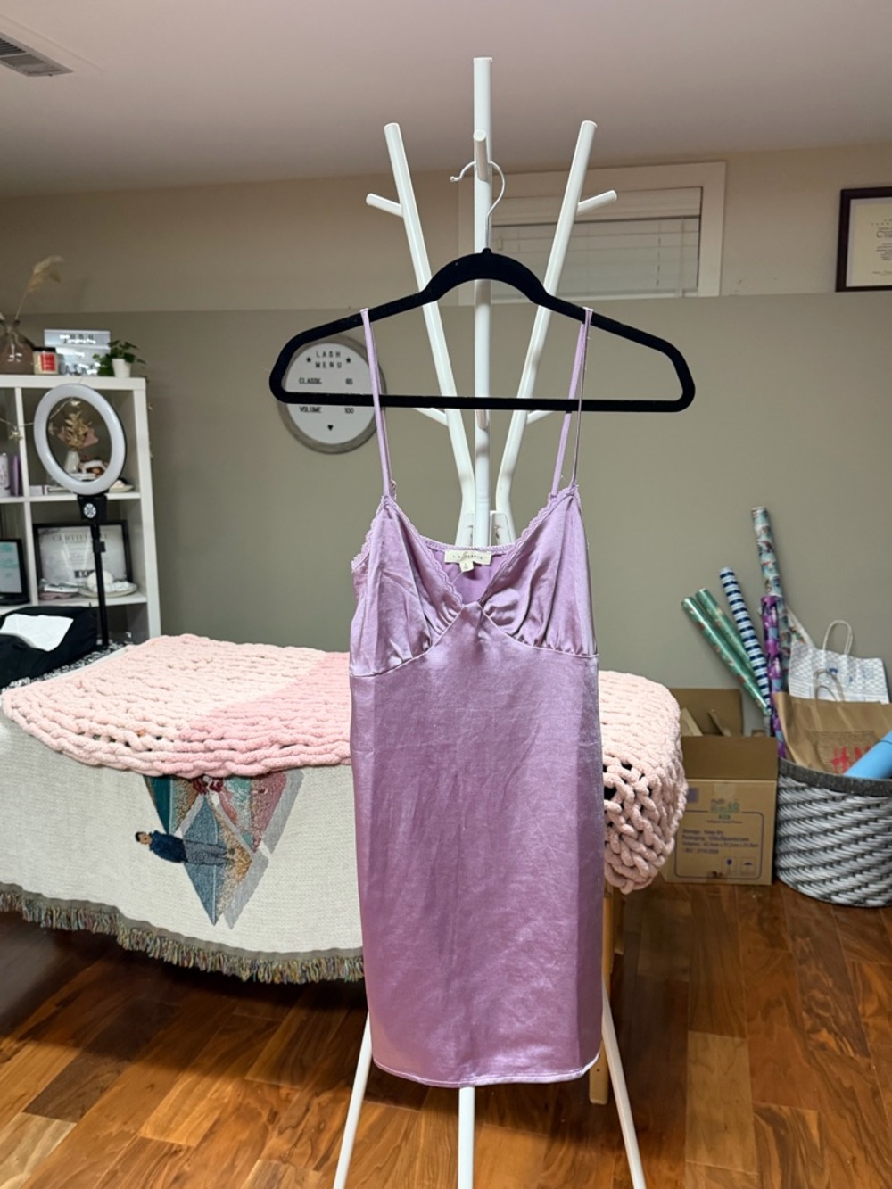 La Hearts Lavender Satin Mini Dress - Picture 2 of 6